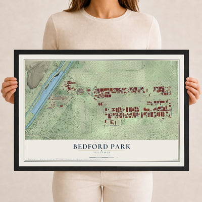 Map of Bedford Park, Illinois, 12 x 18 inch print in a black wood frame