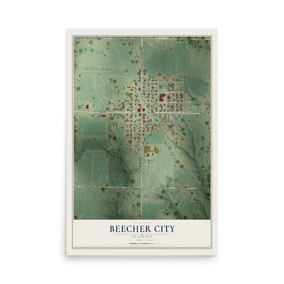 Map of Beecher City, Illinois, 12 x 18 inch unframed archival matte print