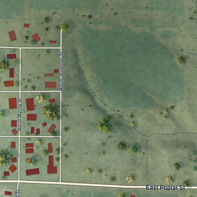 Second close-up of the map of Beecher City, Illinois print showing more streets and buildings