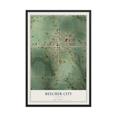 Map of Beecher City, Illinois, 12 x 18 inch print in a black wood frame