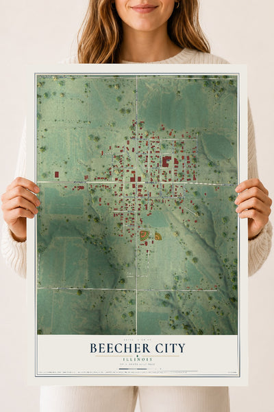 Map of Beecher City, Illinois, 18 x 24 inch unframed archival matte print