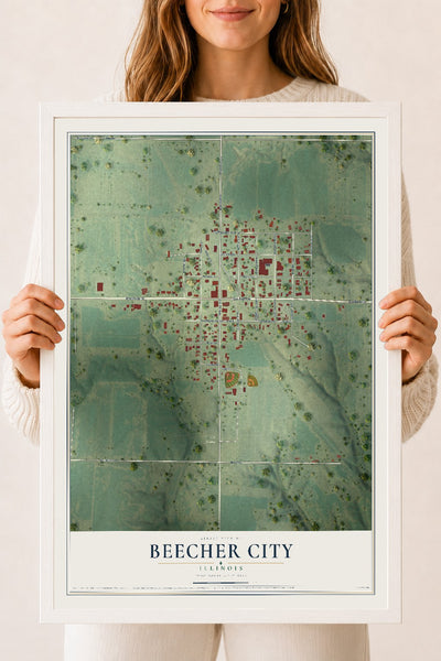 Map of Beecher City, Illinois, 18 x 24 inch print in a white wood frame