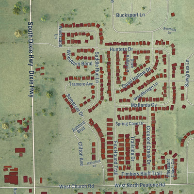 Second close-up of the map of Beecher, Illinois print showing more streets and buildings