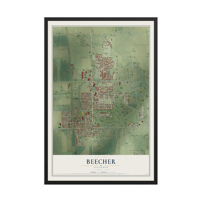 Map of Beecher, Illinois, 12 x 18 inch print in a black wood frame