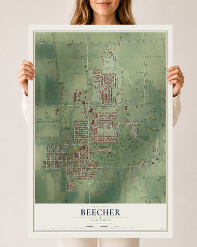 Map of Beecher, Illinois, 24 x 36 inch unframed archival matte print
