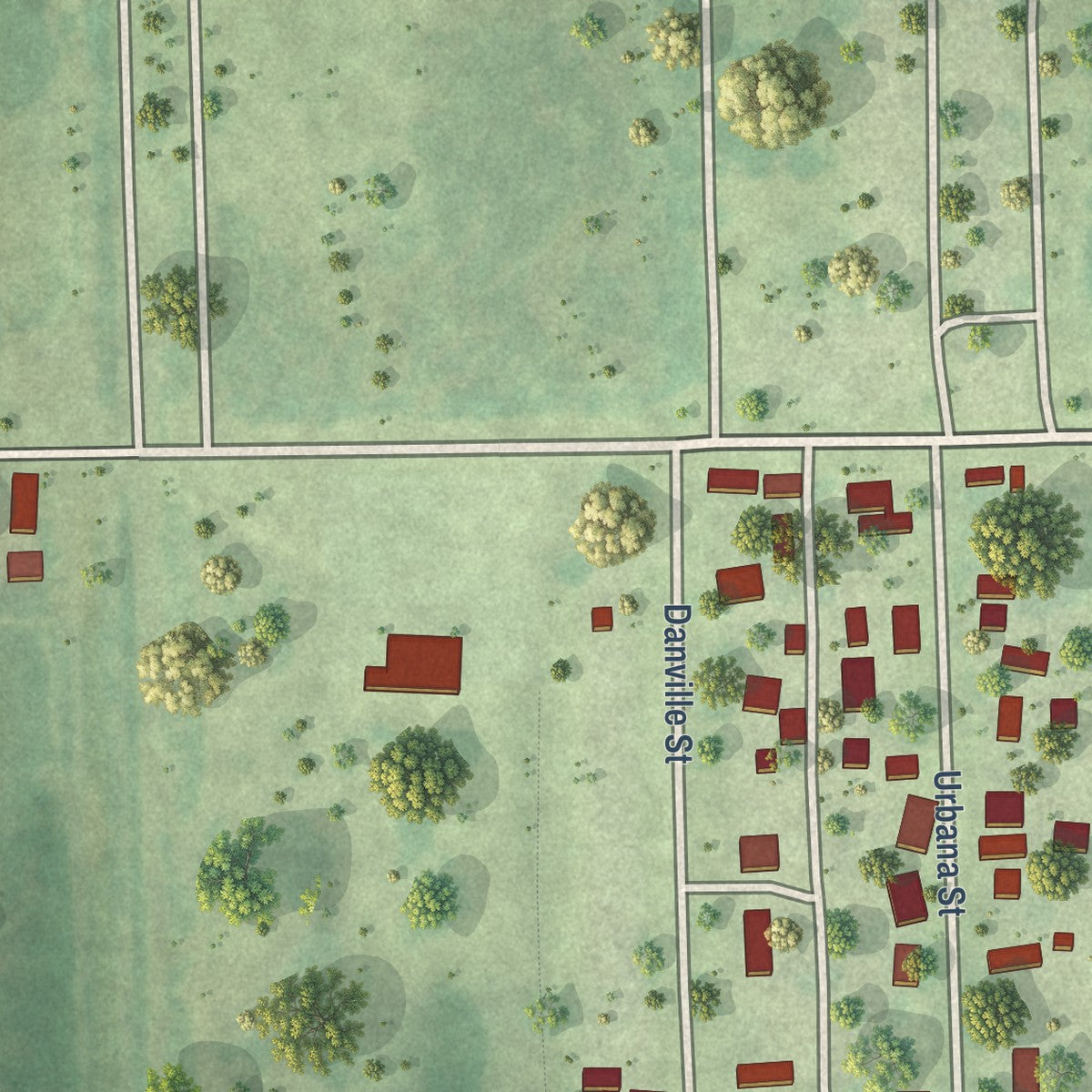 Close-up of the map of Belgium, Illinois print showing street and building detail