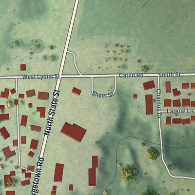 Second close-up of the map of Belgium, Illinois print showing more streets and buildings
