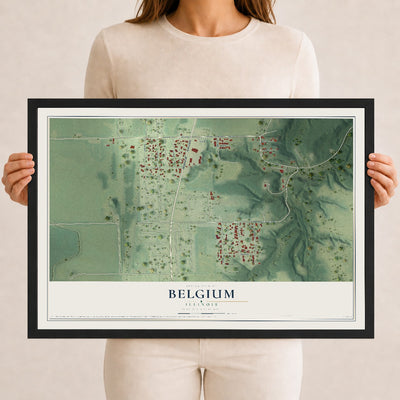 Map of Belgium, Illinois, 12 x 18 inch print in a black wood frame