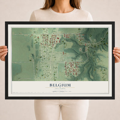 Map of Belgium, Illinois, 18 x 24 inch print in a black wood frame