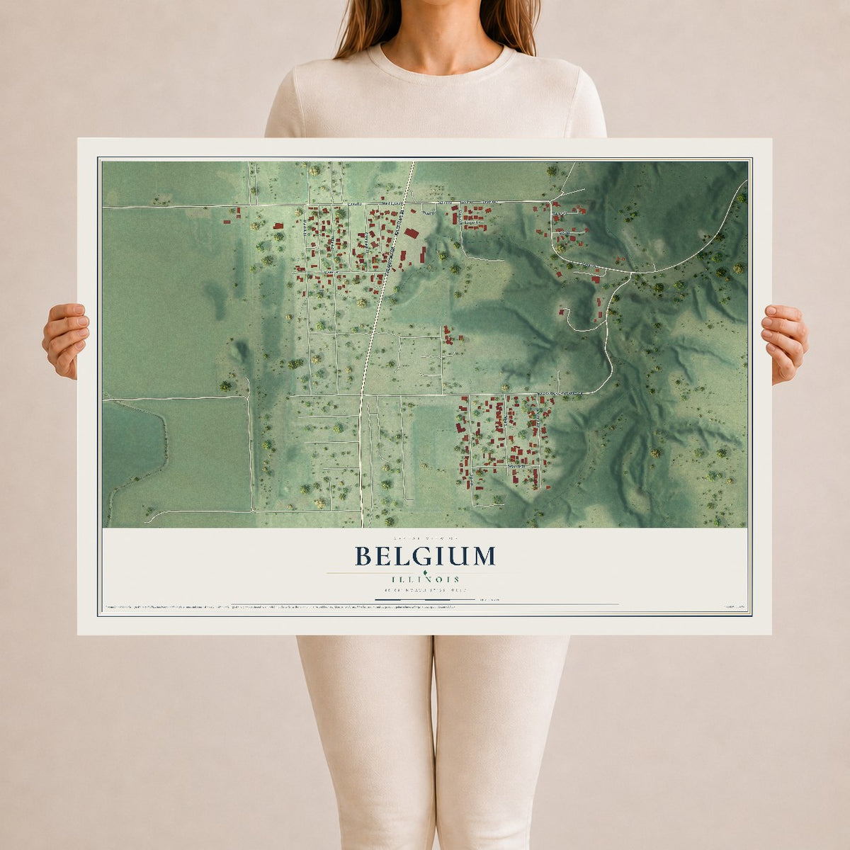 Map of Belgium, Illinois, 24 x 36 inch unframed archival matte print