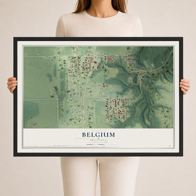 Map of Belgium, Illinois, 24 x 36 inch print in a black wood frame