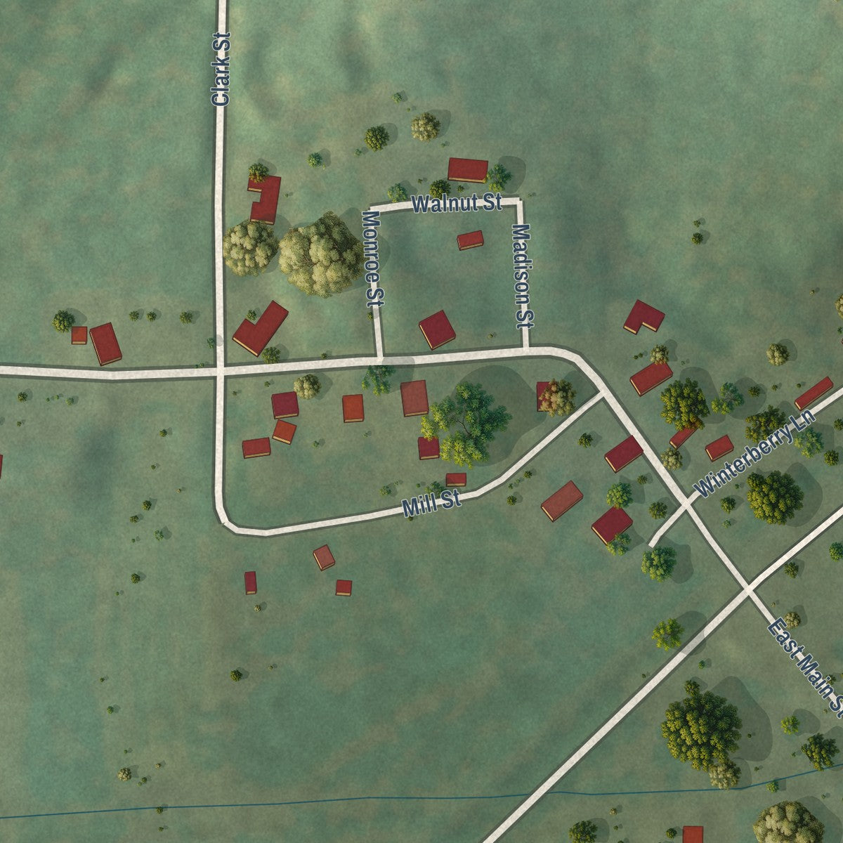 Close-up of the map of Belknap, Illinois print showing street and building detail