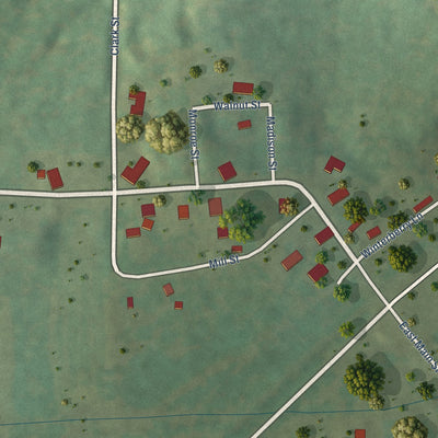 Close-up of the map of Belknap, Illinois print showing street and building detail