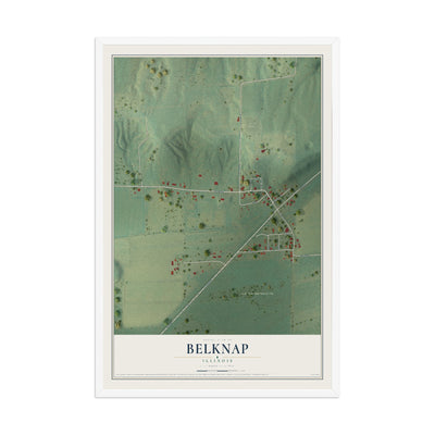 Map of Belknap, Illinois, 12 x 18 inch print in a white wood frame