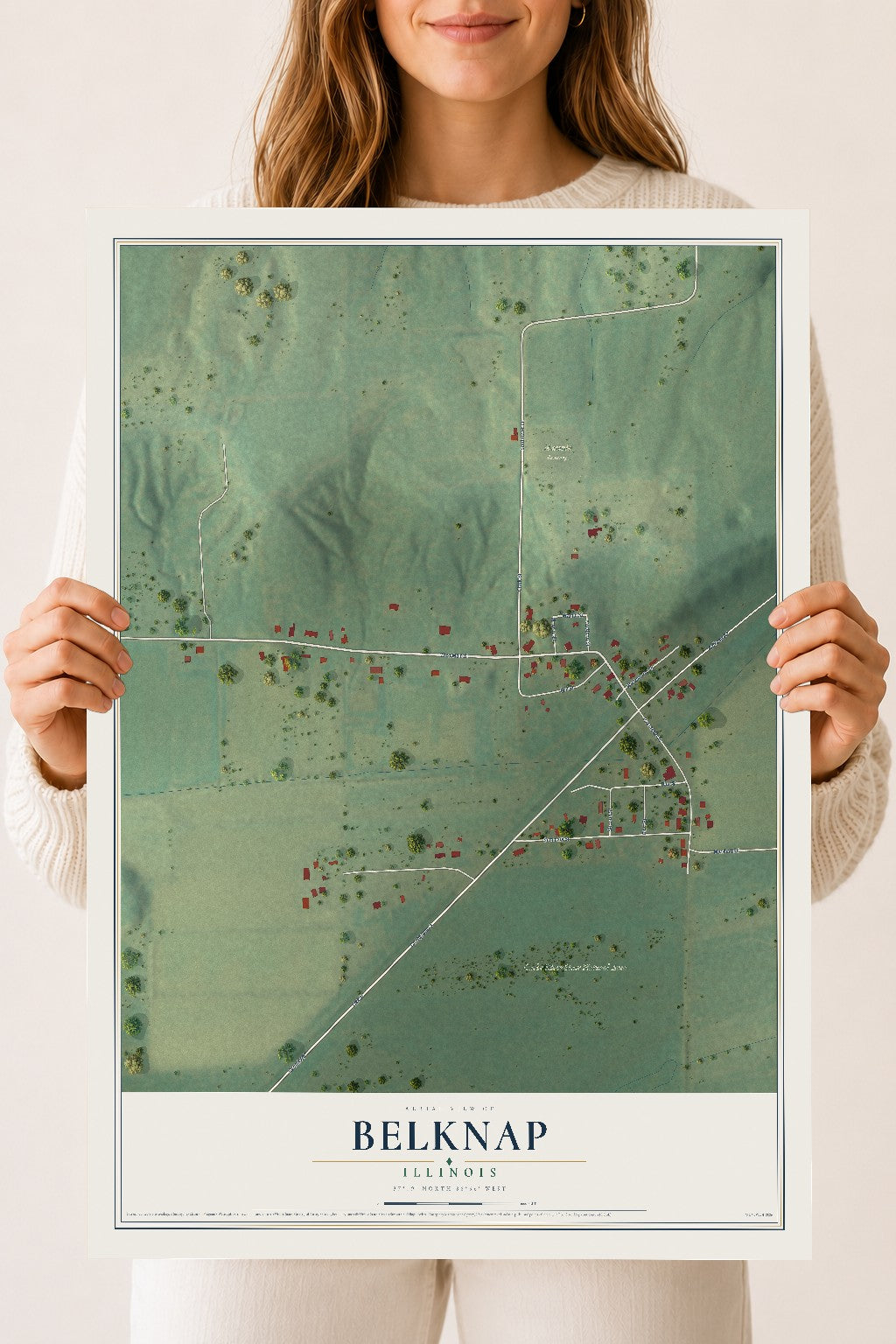 Map of Belknap, Illinois, 18 x 24 inch unframed archival matte print