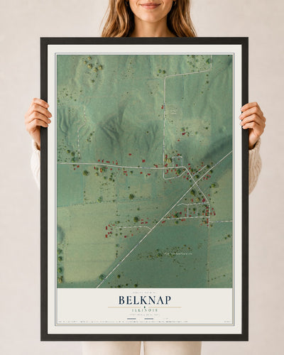 Map of Belknap, Illinois, 24 x 36 inch print in a black wood frame