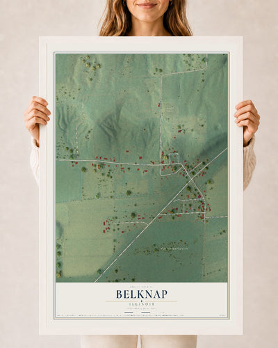 Map of Belknap, Illinois, 24 x 36 inch print in a white wood frame