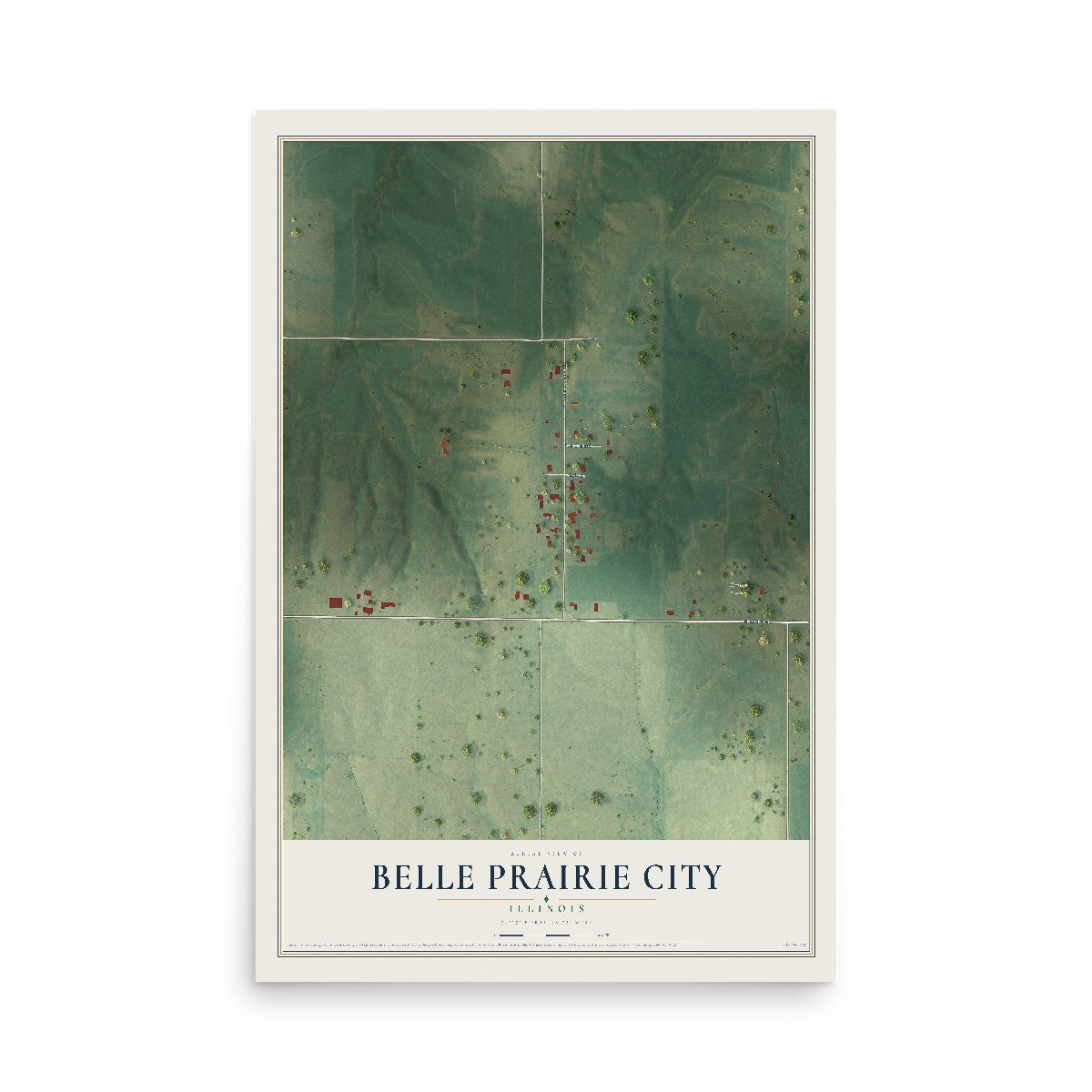Map of Belle Prairie City, Illinois, 12 x 18 inch unframed archival matte print