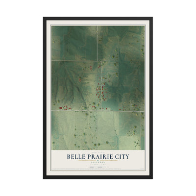 Map of Belle Prairie City, Illinois, 12 x 18 inch print in a black wood frame