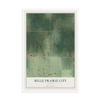 Map of Belle Prairie City, Illinois, 12 x 18 inch print in a white wood frame