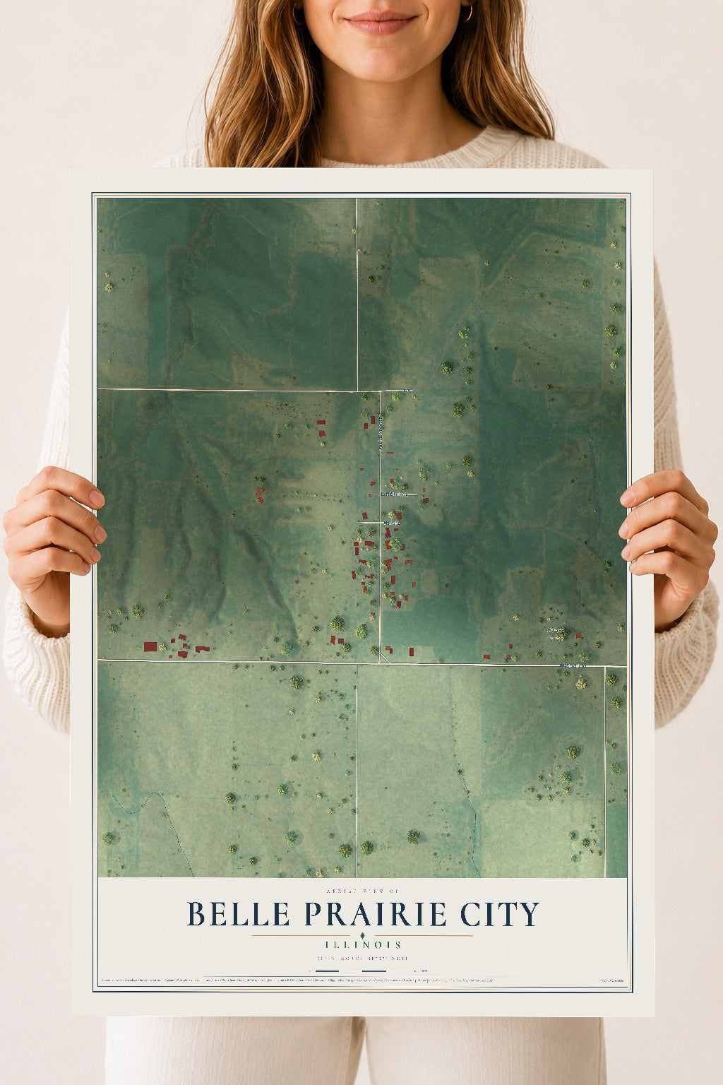 Map of Belle Prairie City, Illinois, 18 x 24 inch unframed archival matte print