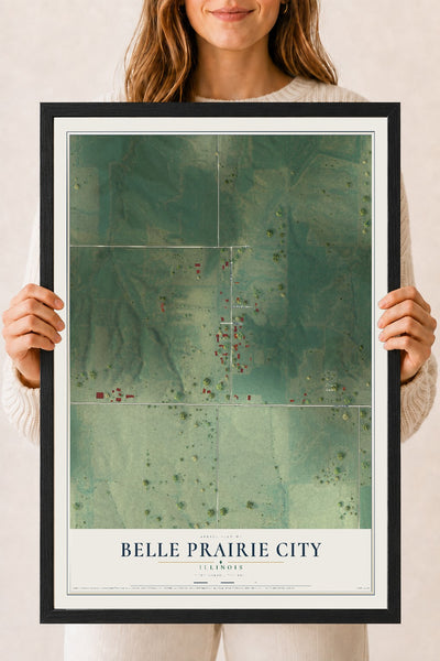 Map of Belle Prairie City, Illinois, 18 x 24 inch print in a black wood frame