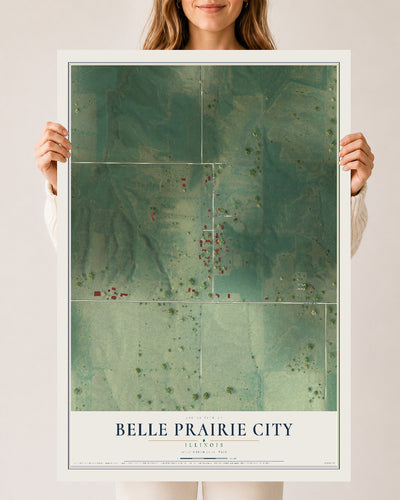 Map of Belle Prairie City, Illinois, 24 x 36 inch unframed archival matte print