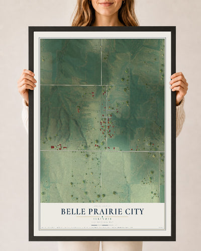 Map of Belle Prairie City, Illinois, 24 x 36 inch print in a black wood frame