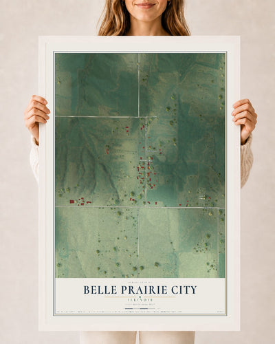 Map of Belle Prairie City, Illinois, 24 x 36 inch print in a white wood frame