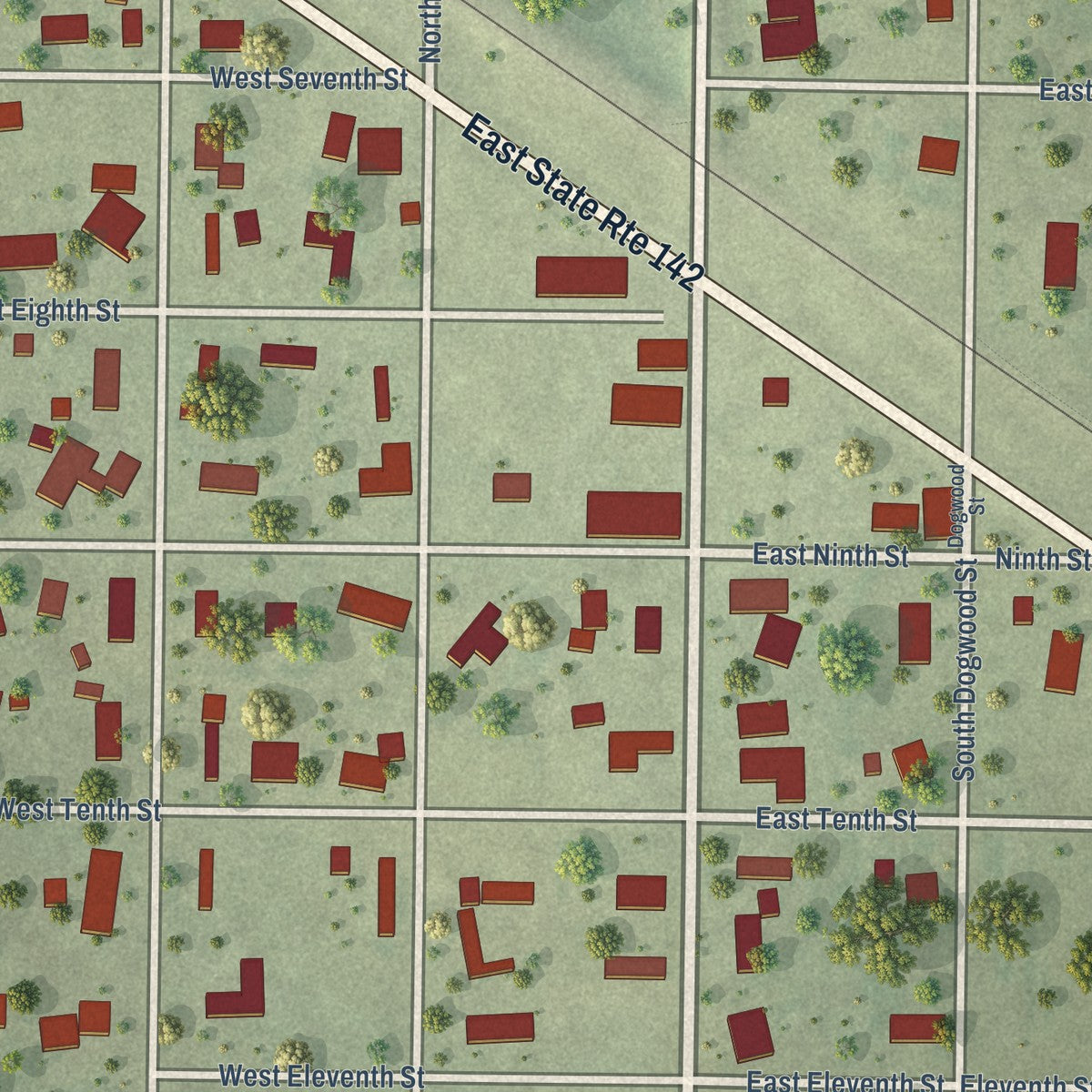 Close-up of the map of Belle Rive, Illinois print showing street and building detail