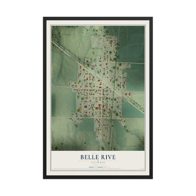 Map of Belle Rive, Illinois, 12 x 18 inch print in a black wood frame