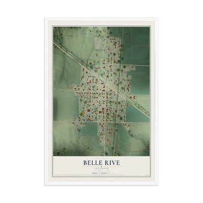 Map of Belle Rive, Illinois, 12 x 18 inch print in a white wood frame