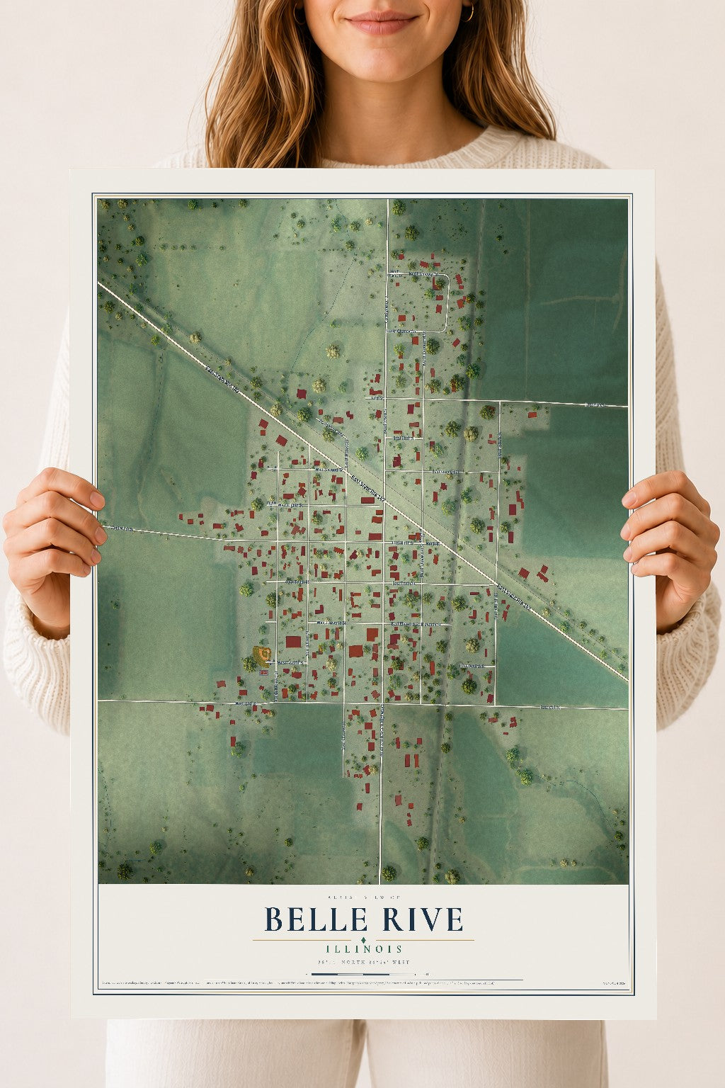 Map of Belle Rive, Illinois, 18 x 24 inch unframed archival matte print