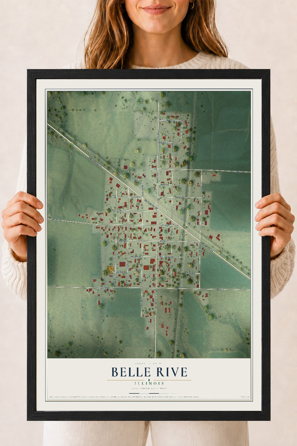 Map of Belle Rive, Illinois, 18 x 24 inch print in a black wood frame
