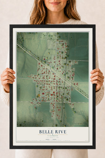 Map of Belle Rive, Illinois, 18 x 24 inch print in a black wood frame