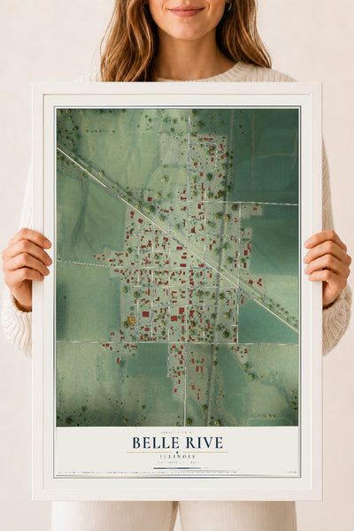 Map of Belle Rive, Illinois, 18 x 24 inch print in a white wood frame
