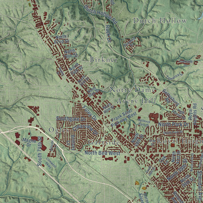 Second close-up of the map of Belleville, Illinois print showing more streets and buildings