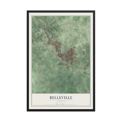Map of Belleville, Illinois, 12 x 18 inch print in a black wood frame