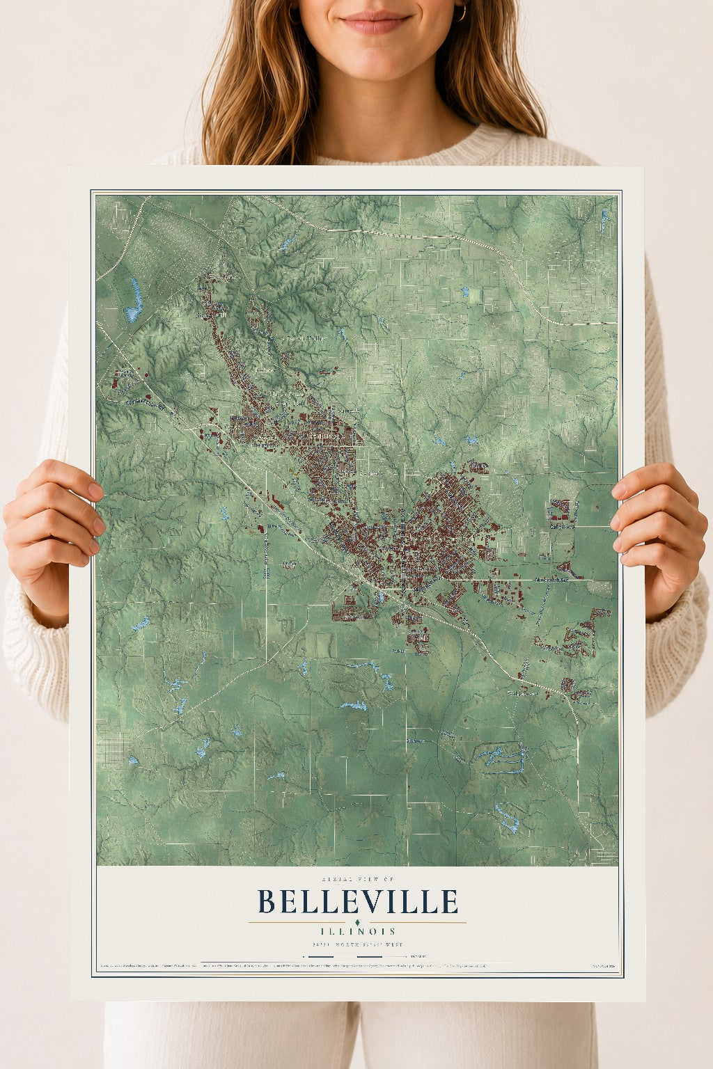 Map of Belleville, Illinois, 18 x 24 inch unframed archival matte print