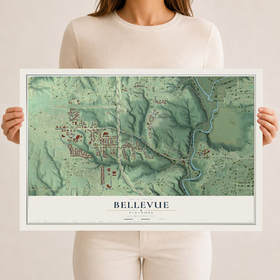 Map of Bellevue, Illinois, 12 x 18 inch unframed archival matte print