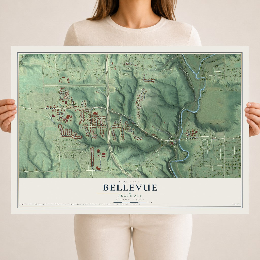Map of Bellevue, Illinois, 18 x 24 inch unframed archival matte print