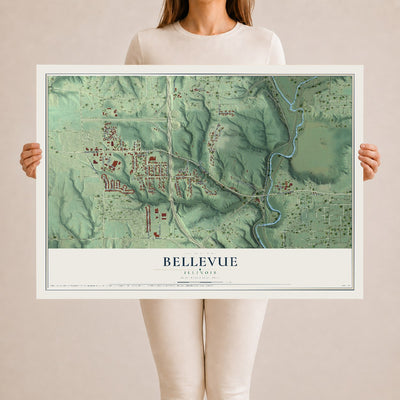 Map of Bellevue, Illinois, 24 x 36 inch unframed archival matte print