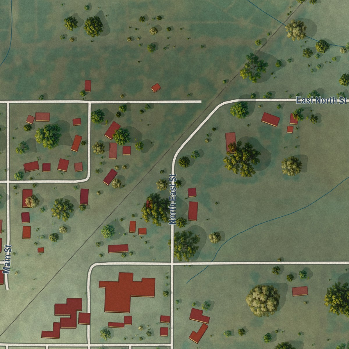 Second close-up of the map of Bellflower, Illinois print showing more streets and buildings