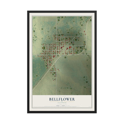 Map of Bellflower, Illinois, 12 x 18 inch print in a black wood frame