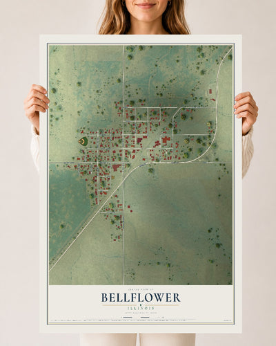 Map of Bellflower, Illinois, 24 x 36 inch unframed archival matte print