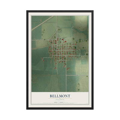 Map of Bellmont, Illinois, 12 x 18 inch print in a black wood frame