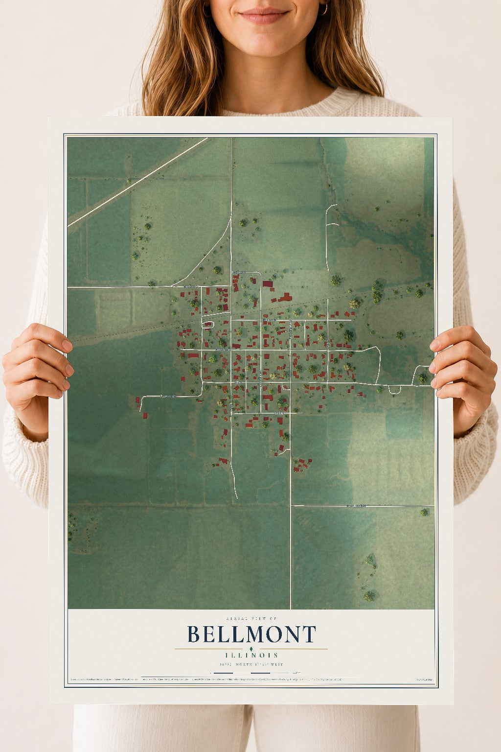 Map of Bellmont, Illinois, 18 x 24 inch unframed archival matte print