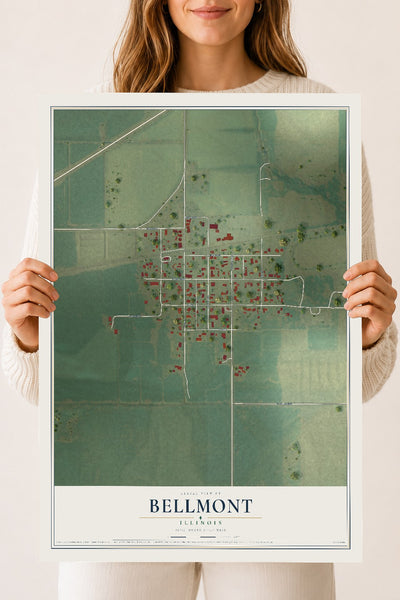 Map of Bellmont, Illinois, 18 x 24 inch unframed archival matte print