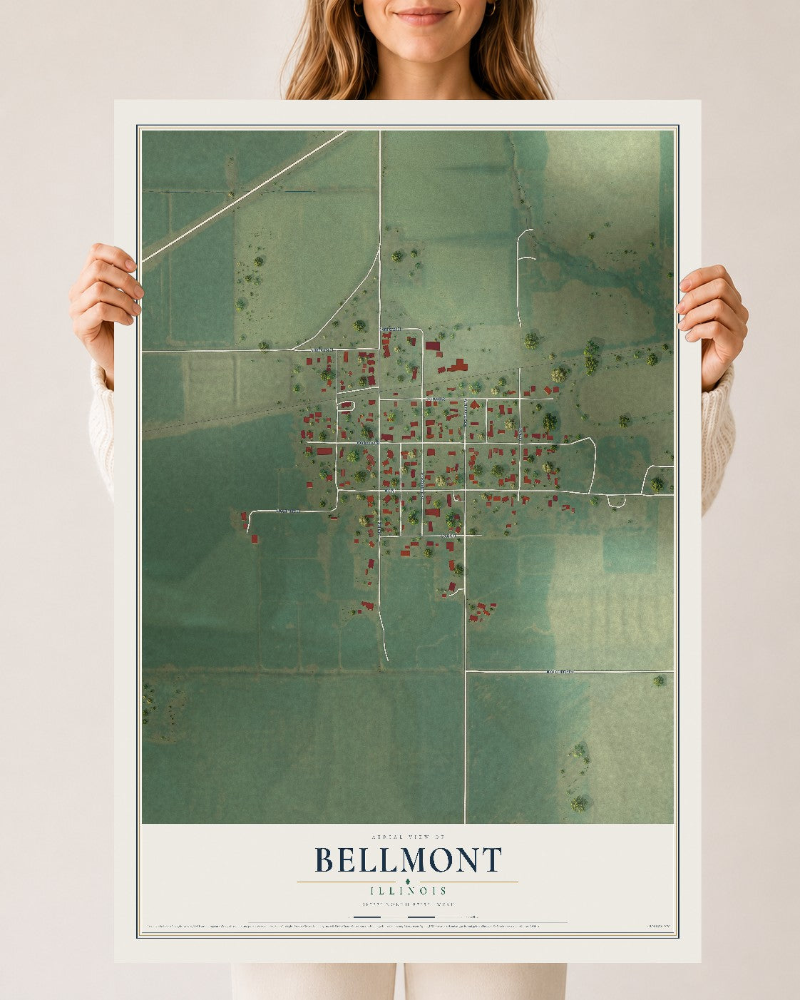 Map of Bellmont, Illinois, 24 x 36 inch unframed archival matte print