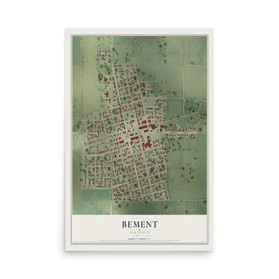 Map of Bement, Illinois, 12 x 18 inch unframed archival matte print